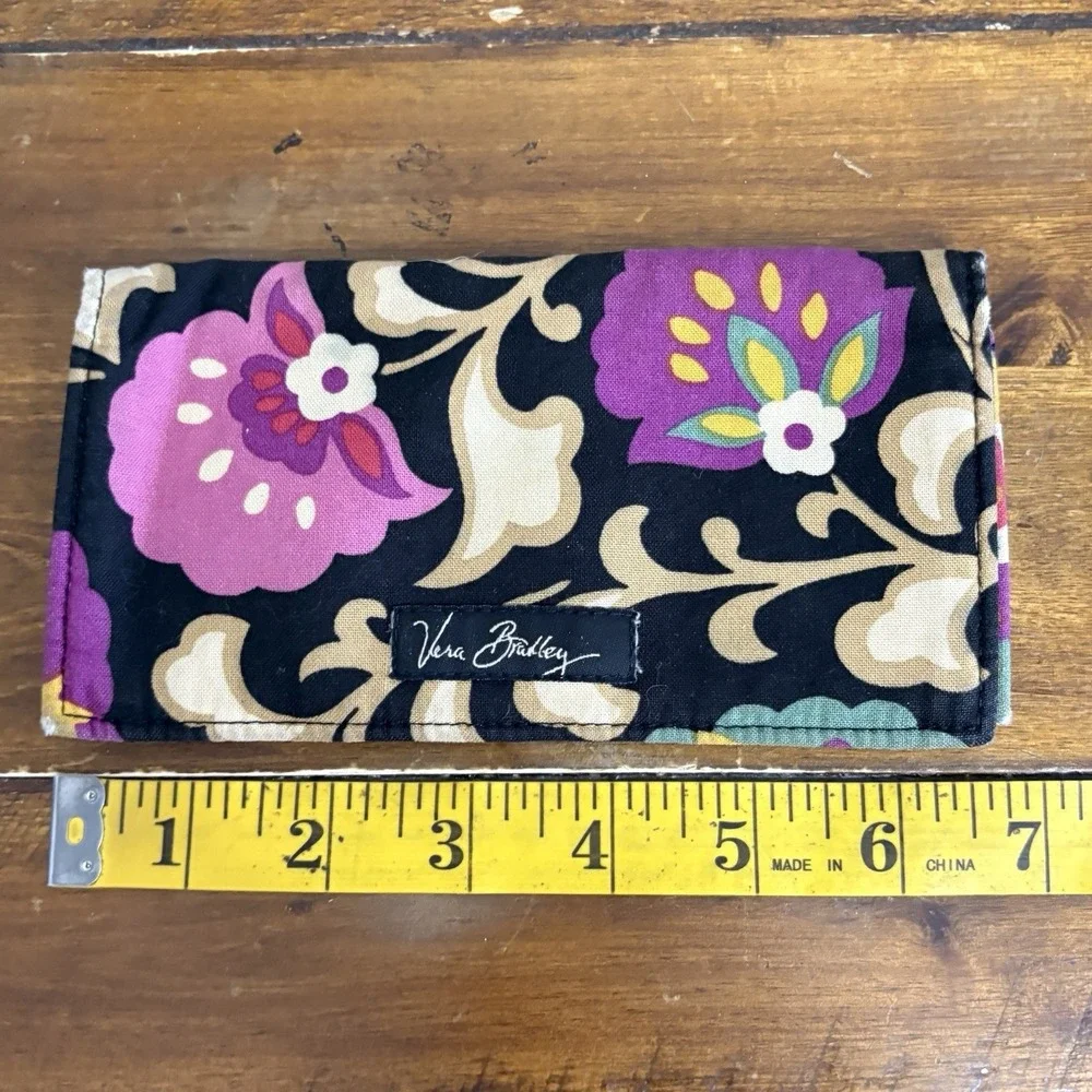 Vera Bradley Suzani Checkbook Cover Retired Print Floral Black Pink Purple
